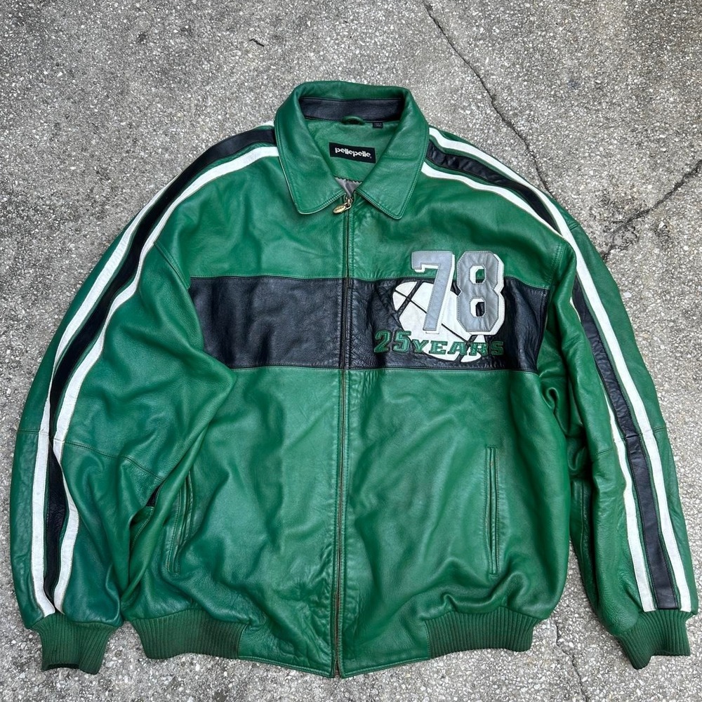 VTG Pelle Pelle Marc Buchanan 2003 Green leather 25 yr Celebration Jacket Sz XL